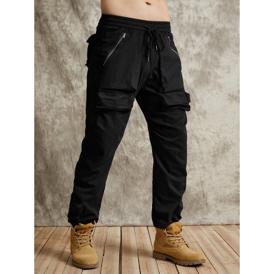 Men Solid Cargo Multi Pocket Utility Zipper Designed Ankle Length Skin Friendly Pants