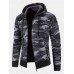 Mens Cotton Camo Printed Plush Lined Zipper Slant Pockets Jackets