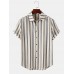 Mens Striped Button Up Lapel Daily Short Sleeve Shirts