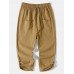 Men Solid Two Large Pockets Buttons Designed Drawstring Casual Pants